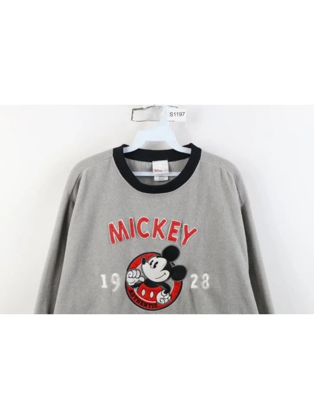 Vtg 90s Disney Mens Large Mickey Mouse All Around Nice Guy Fleece Sweater Gray